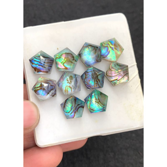 High Quality Natural Abalone Shell Pearl and Crystal Doublet Rose Cut Hexagon Shape Cabochons Gemstone For Jewelry